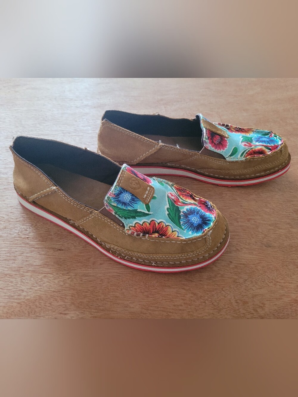 Ariat Floral Canvas and Tan Slip-On Loafers
